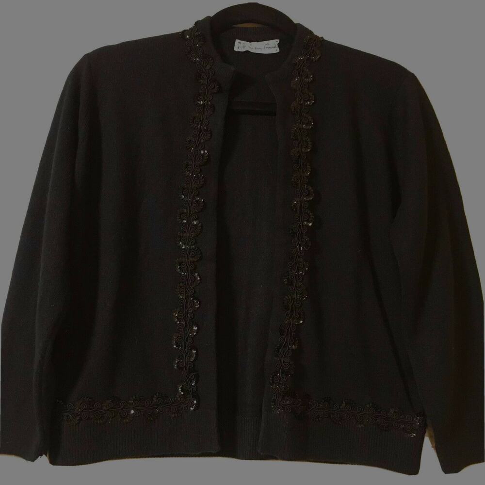 Sidney Gould Size Medium (might fit Large) Black Cashmere Cardigan beaded sequin